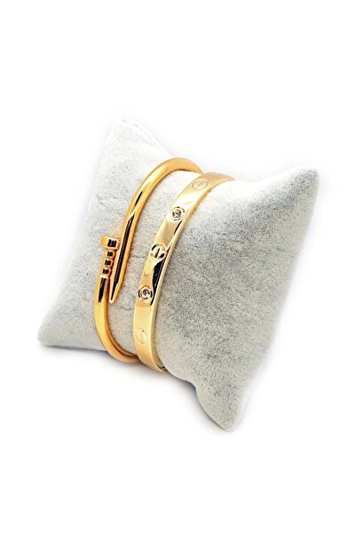 tienda fiesta Altın Renk Çivi Ve Taşlı Cartier Bileklik Set