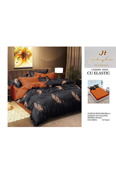 FIONNA.RO Satin Cotton Bed Linen With Elastic - Brick Feathers