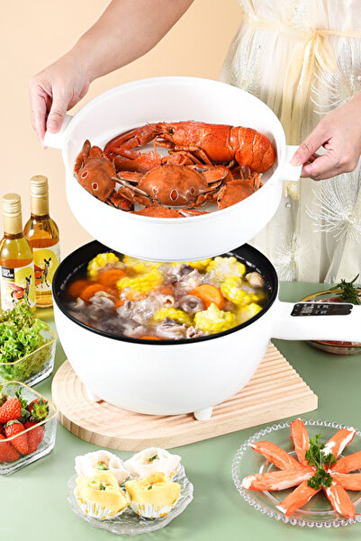 Muchmy Electric Frying Pan Cooker Multifunctional Large Size Rice Cooking Boiling Pan With Glass Lid - 3L