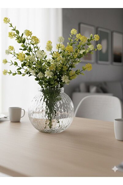 ttvagon Dekoratif Yuvarlak Cam Vazo Çiçek Seti 9cm