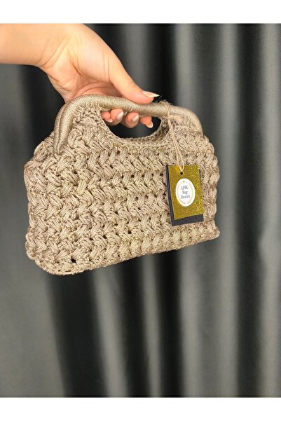 AHK Bag Beauty Altın Işıltılı El Örgüsü Makrome El çantası