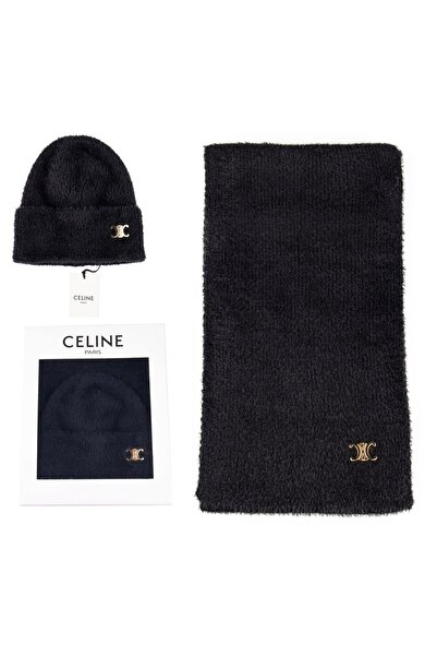 eboxluxury Elegant black hat and scarf set