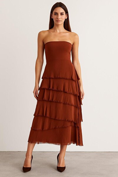 EREN STYLE Italian 2 Size Slimming Layered Silk Skirt & Strapless Dress