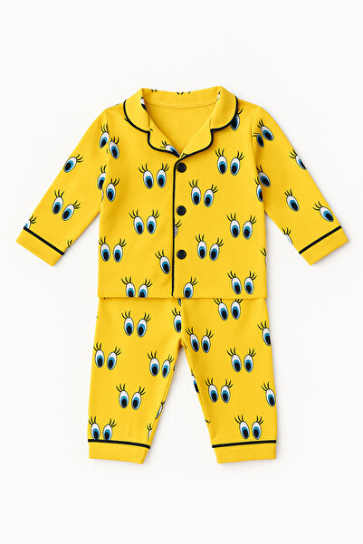 AKİ MODA KİDS Girls Boys Unisex Pajama Set Top and Bottom 2 Pieces Cotton