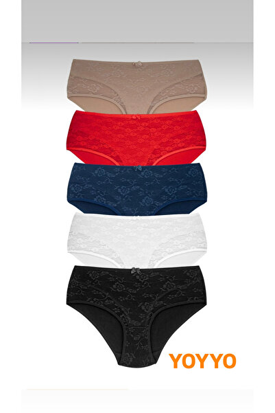 YOYYO Women's 5-Piece Oversized Panties Women's Cotton Laundry Lace Detailed Model Oversized Underwear
