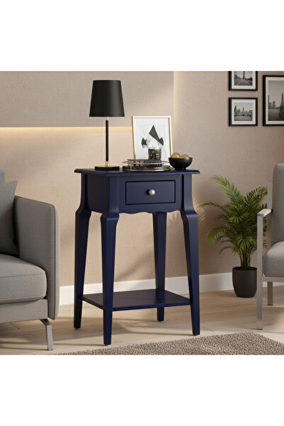 Wooding Mobilya Masif Konik Lacivert Raflı Yan Sehpa - Saksılık