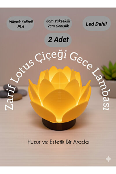 J&K Dizayn Zarif Lotus Çiçeği Gece Lambası (2 Adet) | Masa & Komodin Aydınlat...