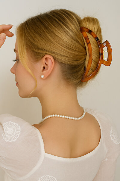 uğurlu dükkan مشبك هلال معدني ذهبي اللون مع إبزيم عظمي ملون لامع