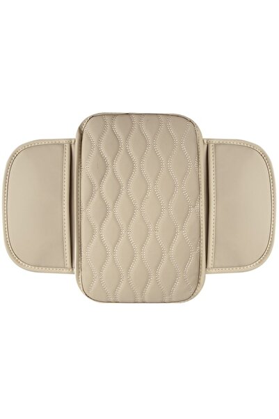 OptimStar Universal Car Armrest Cover, 2 Side Pockets, Faux Leather, Waterproof, 31x20 cm, Beige