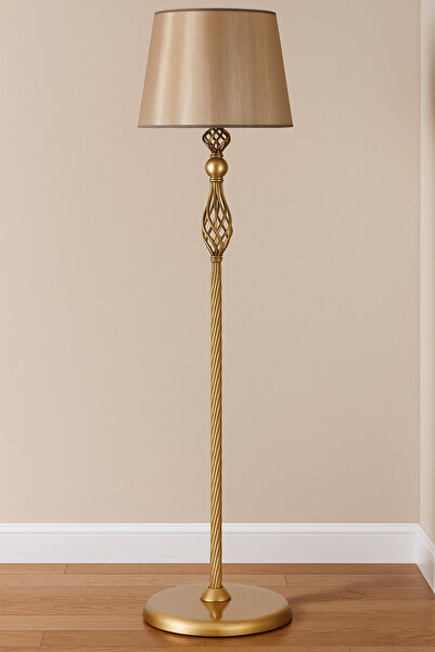 Vinner Plus Şelale Burgulu Mat Gold Vizon Şapkalı Metal Lambader – Dekoratif Ev Salon Aydınlatması