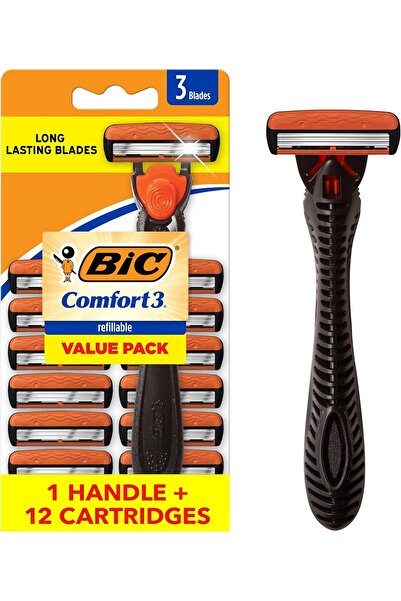 Bic شفرات حلاقة هايبرد 3 كومفورت القابلة لإعادة التعبئة للاستخدام مرة واحدة ل...