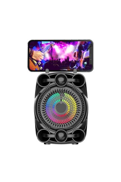 OEM Portable Bluetooth Speaker ZQS1497, 4" Driver, LED Lights, Phone Holder, 1200mAh, FM, USB/TF, Black