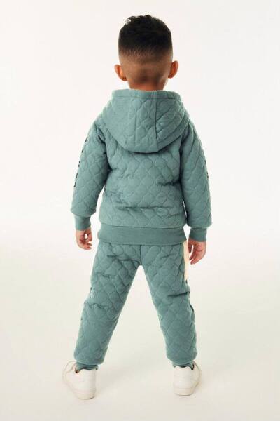 anonim Boy's Cotton Quilted Hooded Tracksuit Set - Green Beige Color
