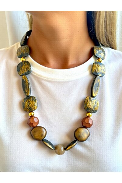 COCOSH TAKI Gray agate large beaded special design necklace.