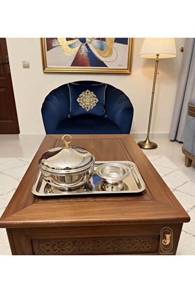 AL-HMAMMAMI Silver tray set with dates