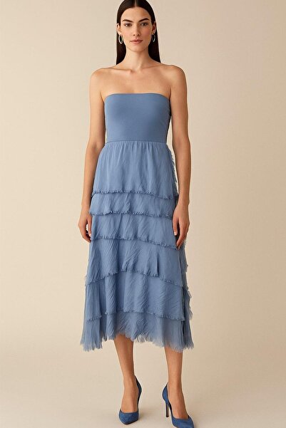 EREN STYLE Italian 2 Size Slimming Layered Silk Skirt & Strapless Dress