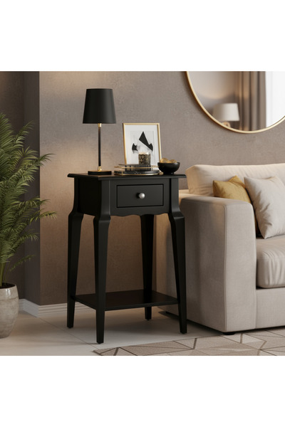 Wooding Mobilya Masif Konik Siyah Raflı Yan Sehpa - Saksılık