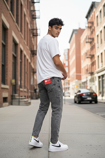 dehaine Men's Boyfriend Jeans, gray, simple pattern, 1117