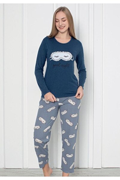 TOSKI Pijama Damă Mâneca Lungă Pantalon Lung – Good Night, Bleumarin