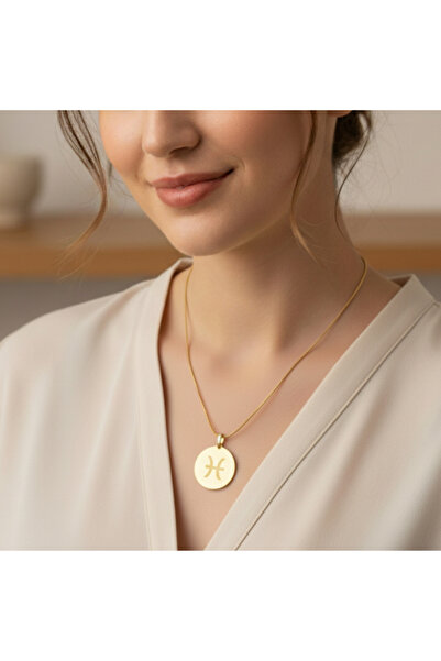 TAKVANOV Çelik Balık Burcu Kadın Kolye – Zodyak Sembolü – Altın Kaplama
