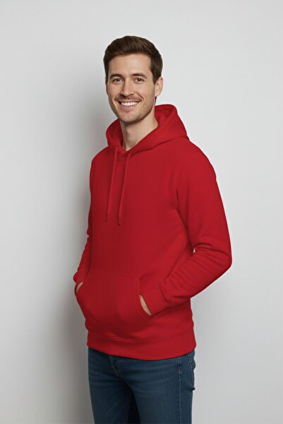 Papri Reklam Red Hoodie Hooded Sweatshirt Women Men Unisex Regular Fit Thick 3 Yarn Fleece-Lined Fabric