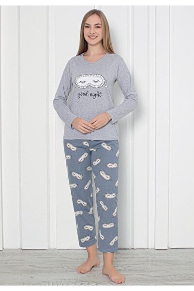 TOSKI Pijama Damă Mâneca Lungă Pantalon Lung – Good Night, Gri