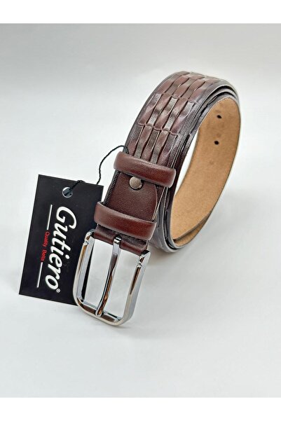Gutiero Ανδρική ζώνη από 100% γνήσιο δέρμα καφέ κλασική