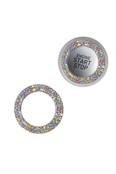 Nemere كريستال مرصّع بالأحجار زر تشغيل/إيقاف على شكل حلقة بألوان قوس قزح أوتو