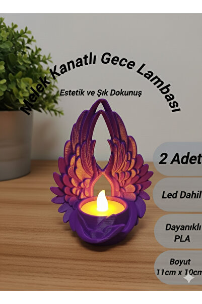 J&K Dizayn Koruyucu Melek Kanatları Gece Lambası (2 Adet) | 12x10cm Büyük Boy | Yüksek Kaliteli PLA