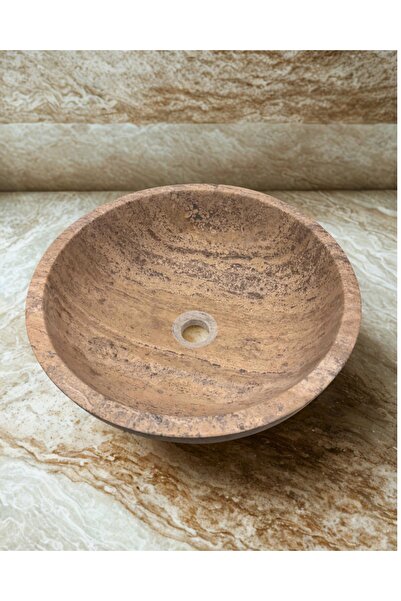 Home 🔥 SON 1 Adet ! Traverten Mermer Lavabo 42 cm – Lüks Tezgah Üstü Evye