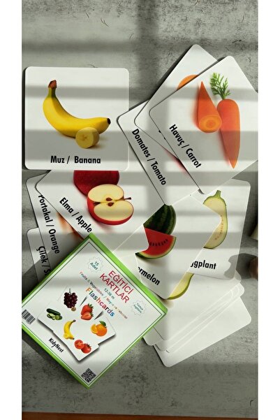ABABEY KidyNest Eğitici Kartlar – Meyveler & Sebzeler Zeka Flash Kart oyuncak...