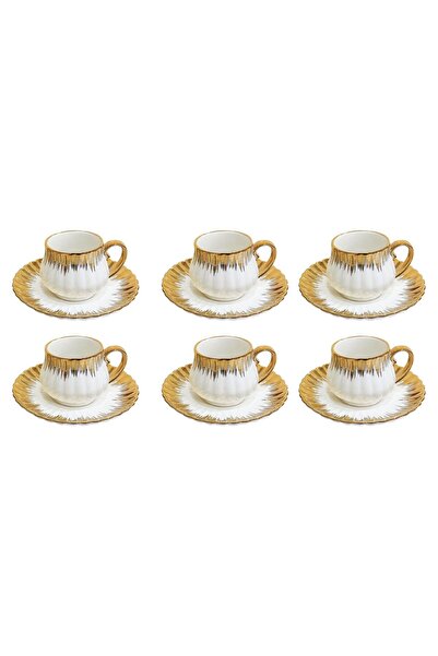 Vadi Enzo 6-Piece Luxury Gold Detailed Porcelain Coffee Cup Set