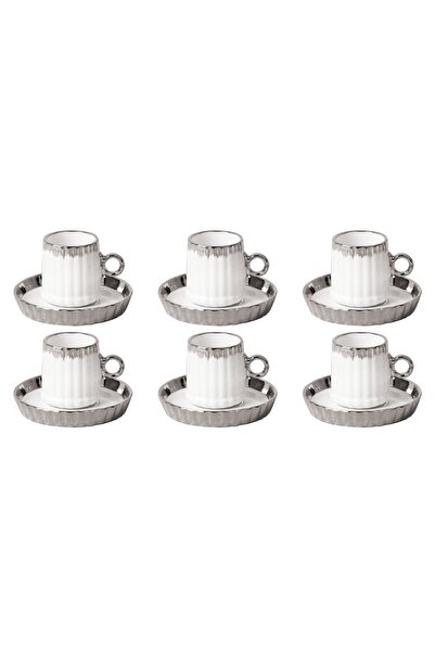 Vadi Enzo 6-Piece Luxury Silver Detailed Porcelain Coffee Cup Set