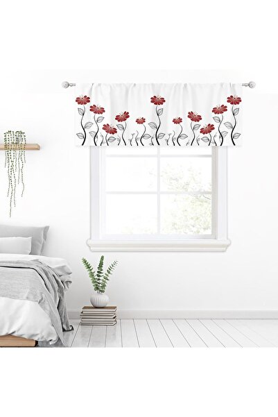 Generic Riyidecor Short Kitchen Curtain, Red Floral Print, Rod Pocket, 52×18 in