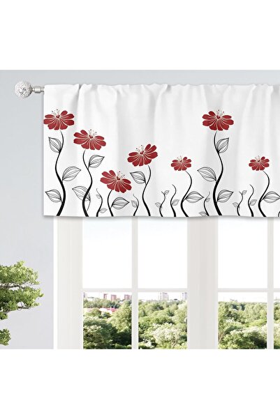 Generic Riyidecor Short Kitchen Curtain, Red Floral Print, Rod Pocket, 52×18 in