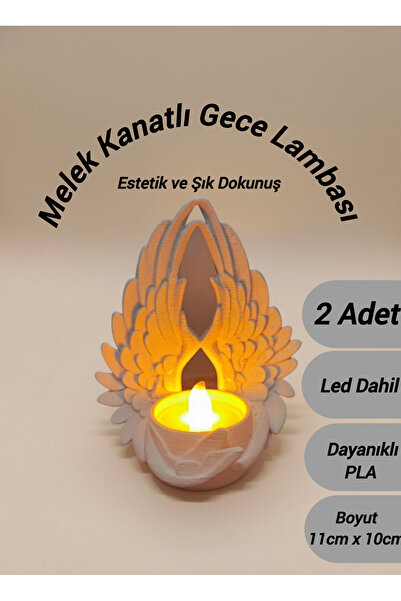 J&K Dizayn Koruyucu Melek Kanatları Gece Lambası (2 Adet) | 12x10cm Büyük Boy | Yüksek Kaliteli PLA