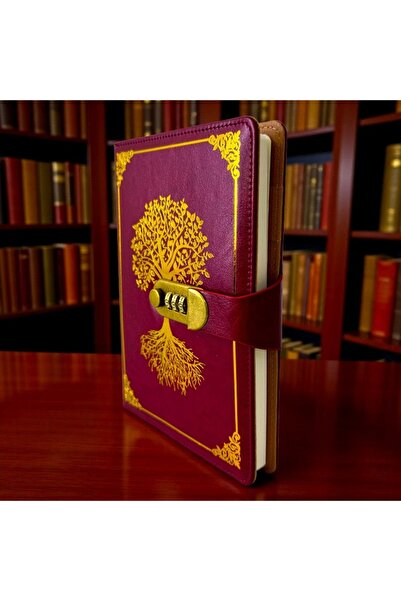 velve Tree of Life Diary, made of eco-leather, with number, Red-Gold, 22x15 cm