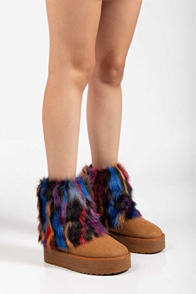 OLA Tan Suede Inside and Outside Fur Thick Sole Women's Winter Boots