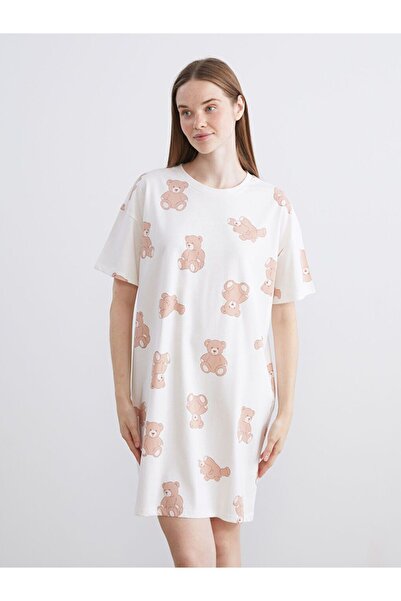 LC Waikiki LCW Young Bisiklet Yaka Ayı Teddy Baskılı Kadın Gecelik
