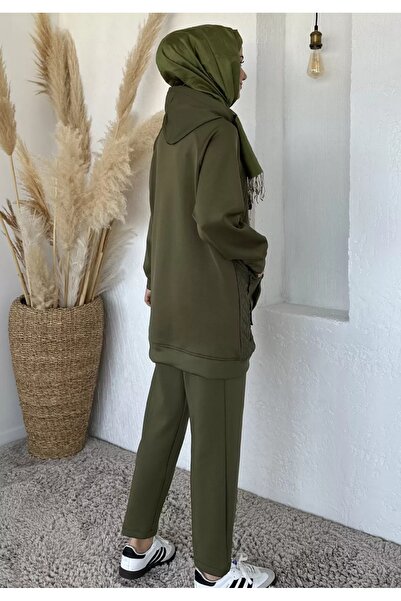 Calvino 💚   Quilted Detailed Zippered Khaki Sports Suit