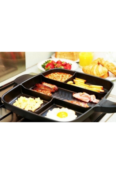 MANDU Multifunctional grill pan with 5 cooking compartments WOODEN HANDLE