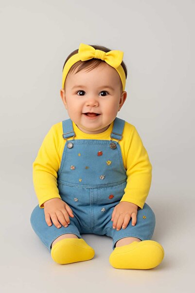 Baby Buu çiçek nakıslı salopet kot 2li