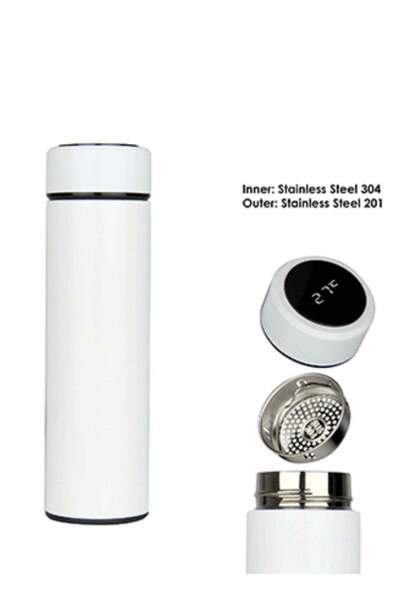 Generic 500 ml Smart LED Display Stainless Steel Water Bottle (White)