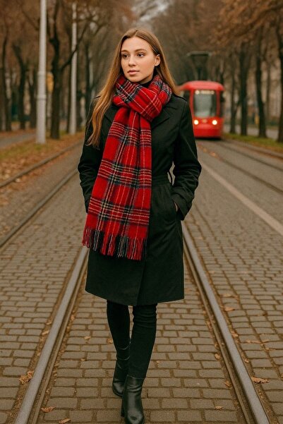 EkoStore KIRMIZI EKOSE KARELİ ŞAL& ATKI