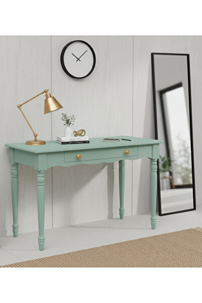 Wooding Mobilya 100 Cm Masif Su Yeşili Tornalı Çalışma Masası