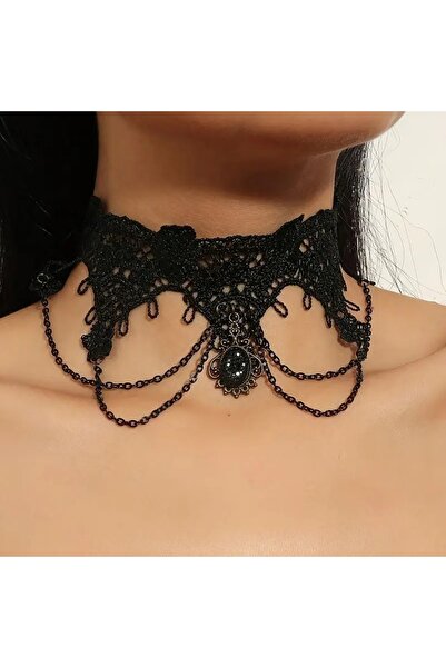 Cash Trade Gotik Siyah Dantel kolye. Vintage Esintili Siyah Dantel Gerdanlık ...