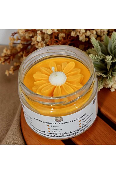 MODA Aslan Burcu Kokulu Mum – Turuncu Soya Wax El Yapımı Amber & Gül Cam Kava...