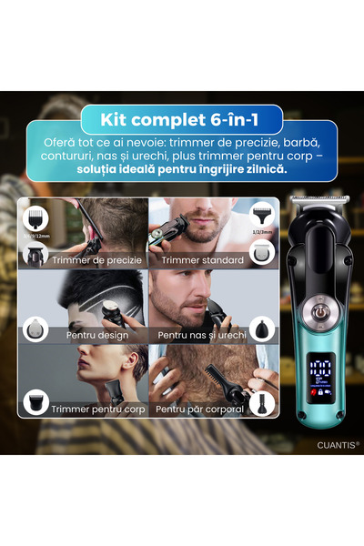 Cuantis QUANTIS 6-in-1 hair clipper, titanium, IPX6, 1400 mAh, LED, 2-speed motor, blue