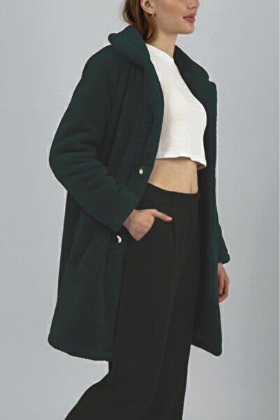 Betimoda Women's Plush Buttoned Pocketed Teddy Shirt Collar Warm Soft Winter Coat Navy Blue