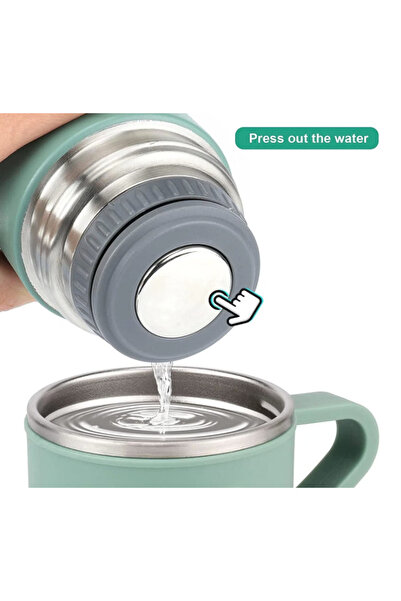 BASE Stainless steel thermos set with 3 cups 500ml insulated glass for hot and cold drinks GREEN